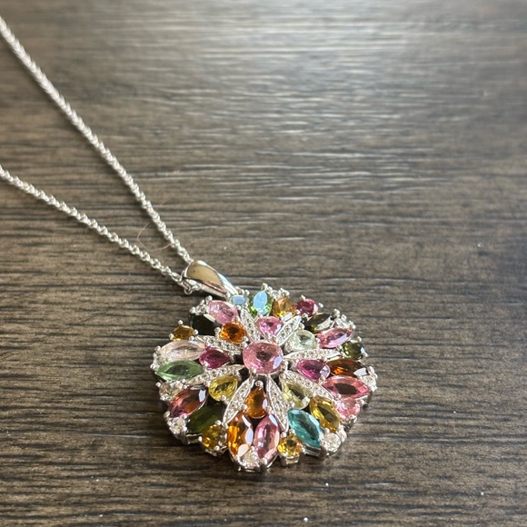 Multi-Tourmaline Rhodium Over Sterling Silver Pendant 6.88ctw - Picture 2 of 5